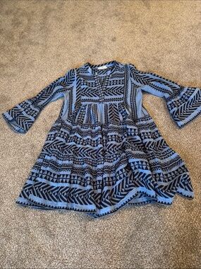 Blue and Black Tiered Geometric Dress